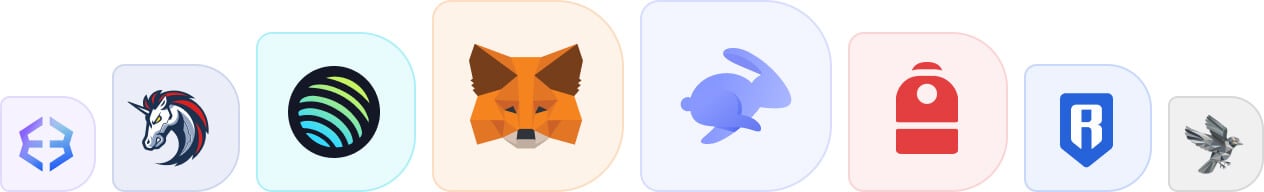 Exodus, 1inch, Jupiter, MetaMask, Rabbit, Backpack, Crypto.com, Sparrow wallet logos.