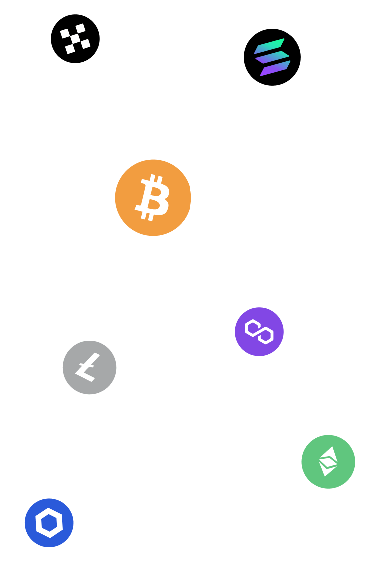 Collection of popular cryptocurrency coins supported by Trezor Suite app - left view