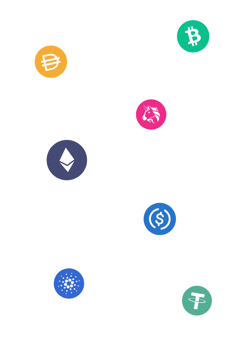 Collection of popular cryptocurrency coins supported by Trezor Suite app - right view