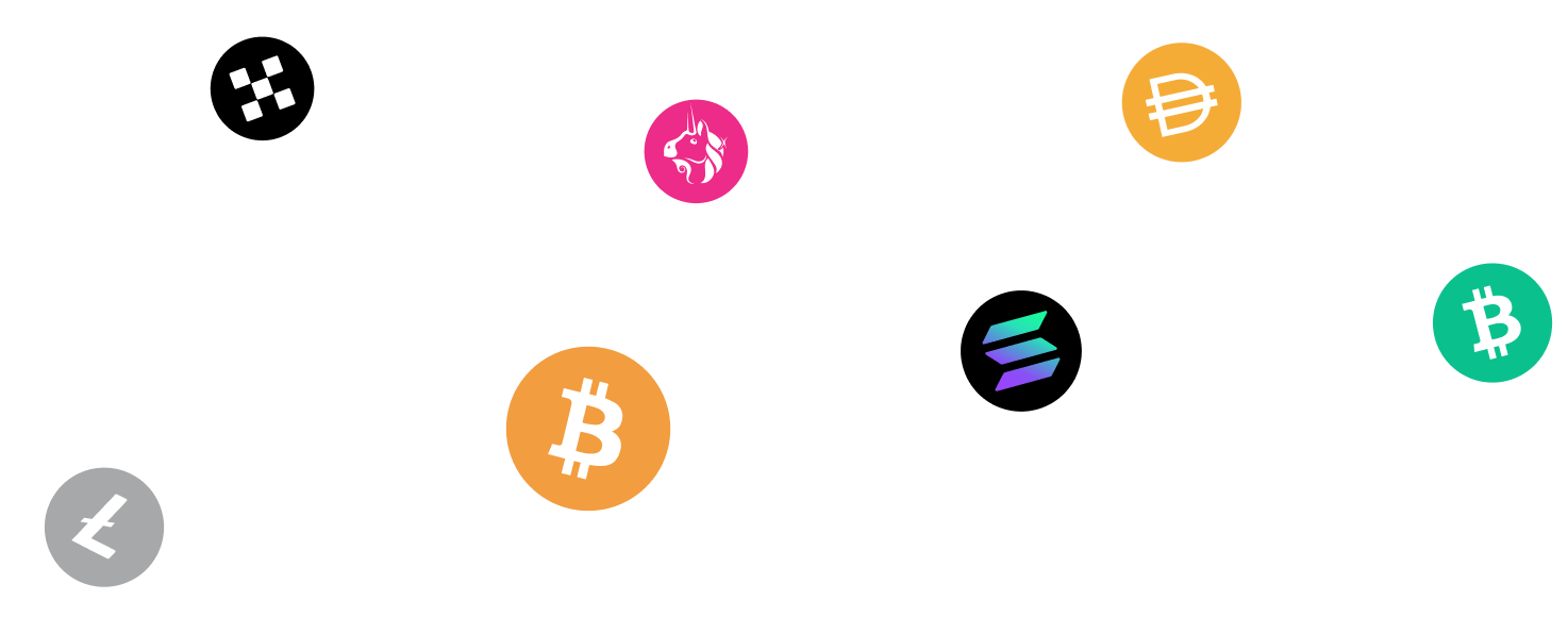 Collection of popular cryptocurrency coins supported by Trezor Suite app - top view