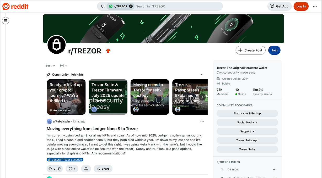 Trezor Reddit community